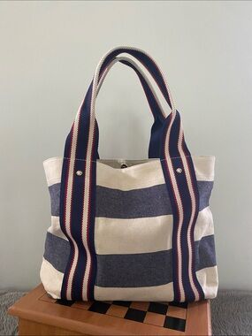 Tommy Hilfiger canvas tote bag weekender shopper stripe travel beach rugby large